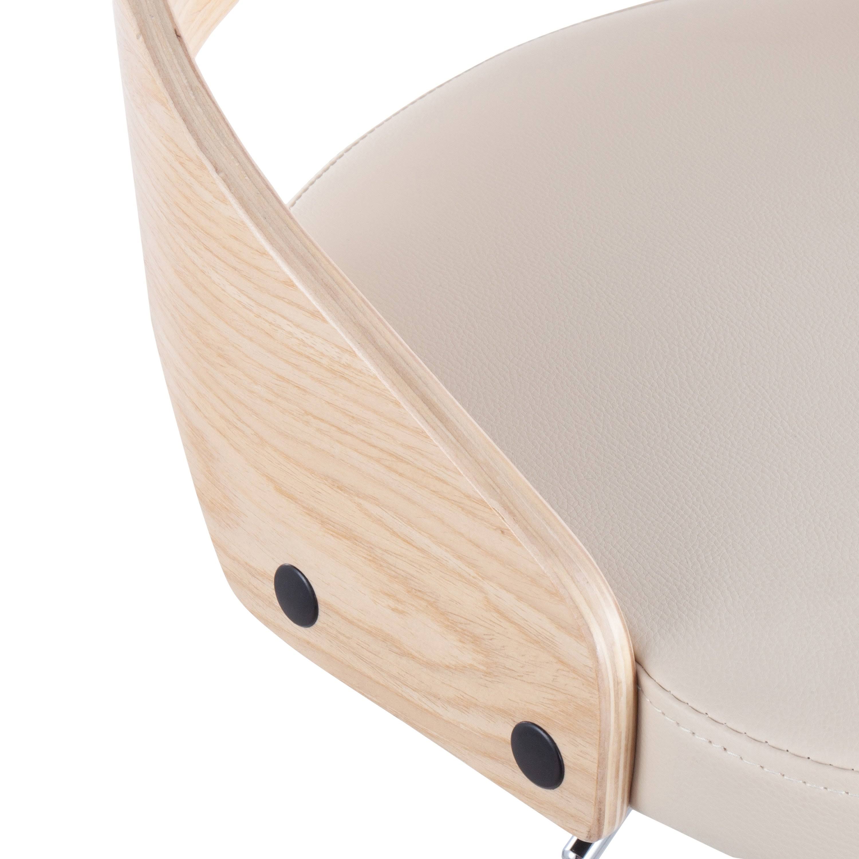 Chrome Natural Wood Cream PU Barstool E9826