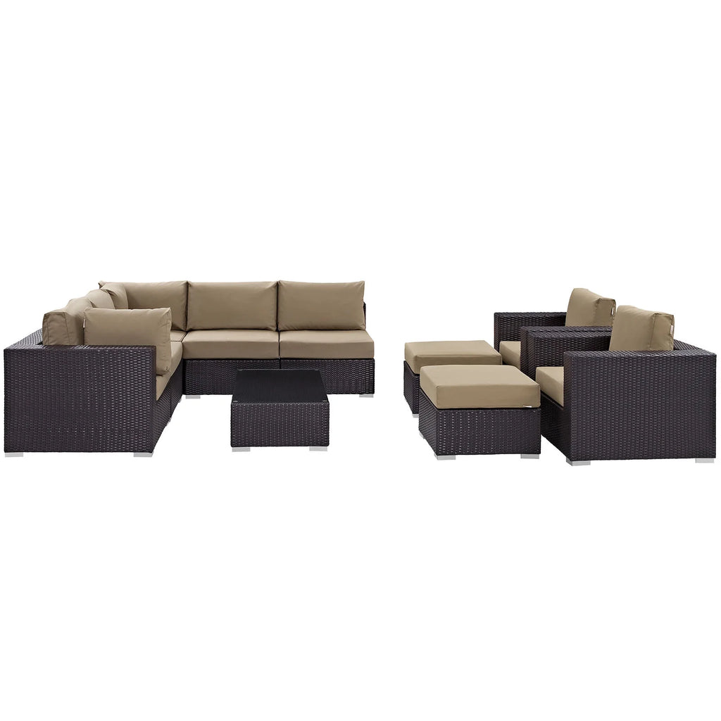 Brown Rattan 10 PCS Sectional Sofa Set W36439