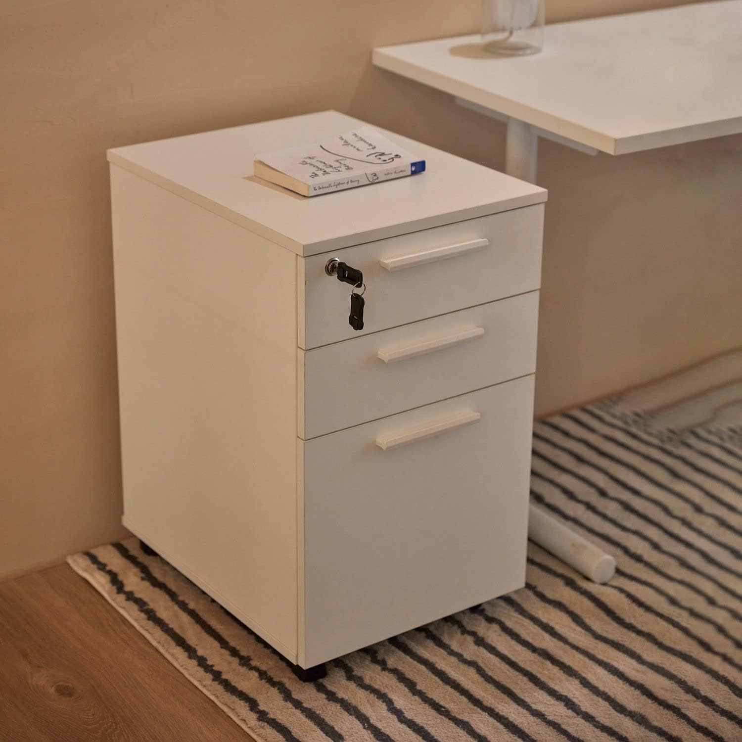 White 3 Drawer Mobile File Cabinet E53317