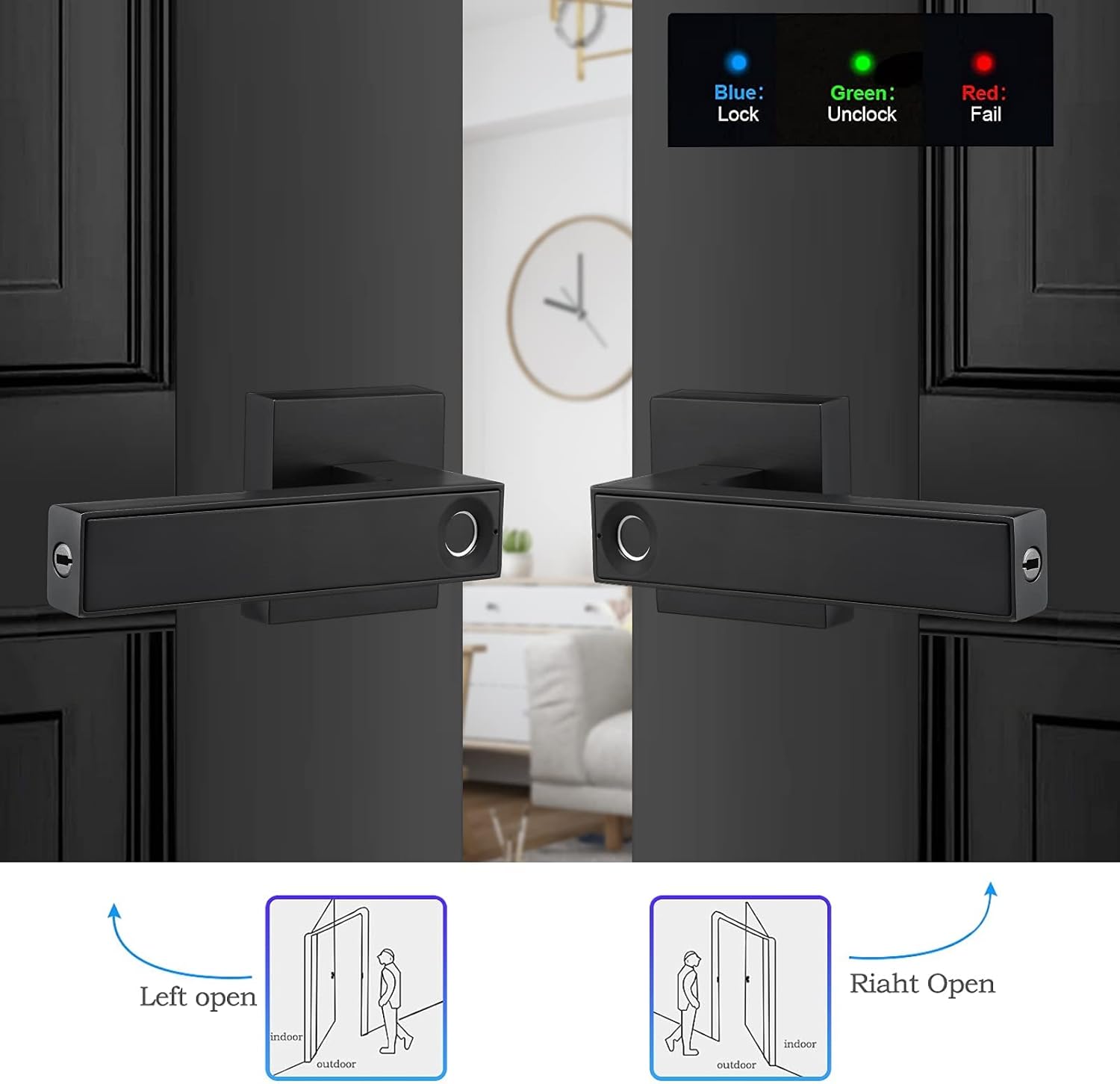 Black Pack of 2 Keyless Fingerprint Door Lock O504