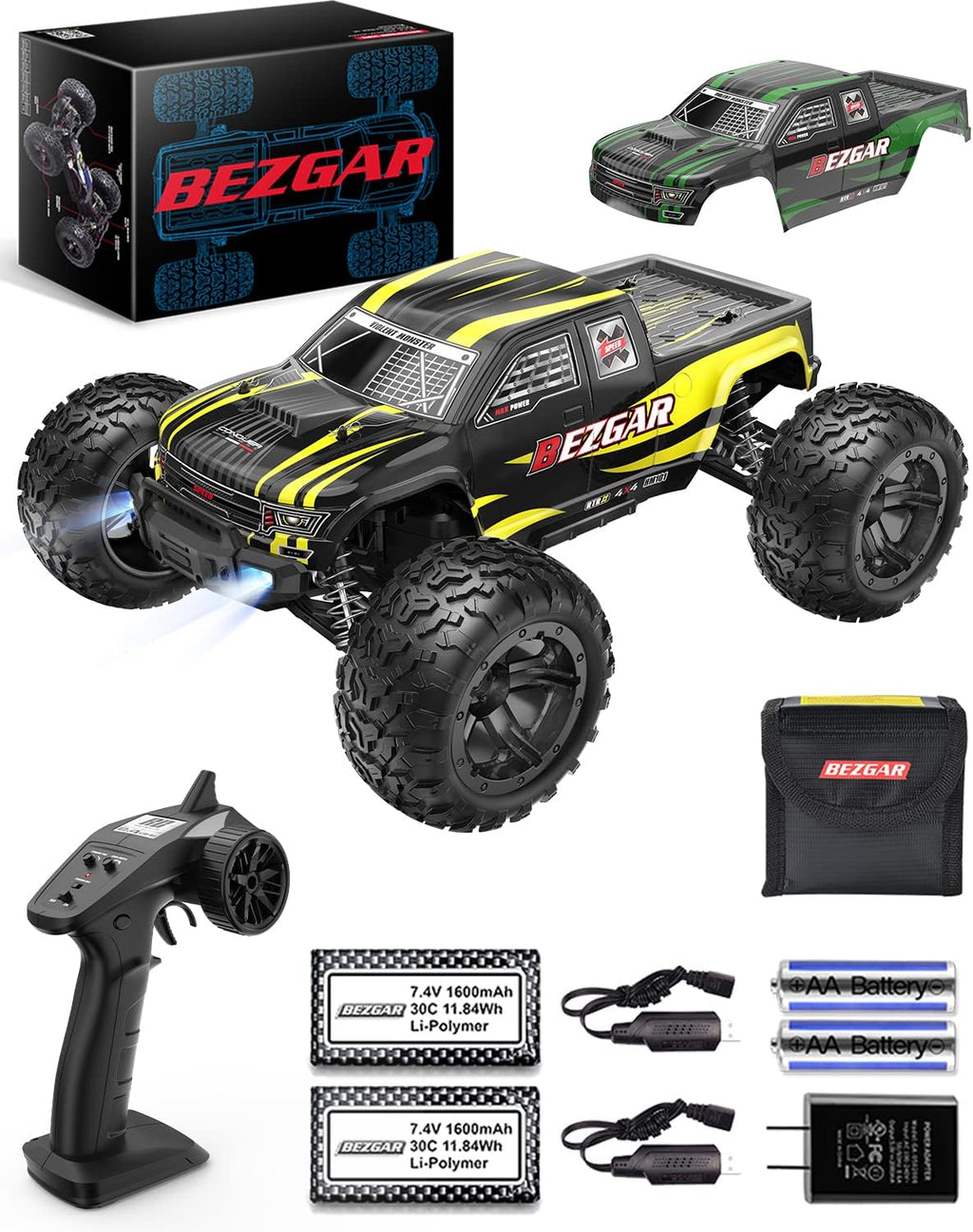 1:10 Scale Remote Control Truck, 4WD Off Road RC Car Crawler with Rechargeable Batteries F6658