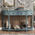 Curved Console Table with 4 Drawers Solid Wood Frame Black L389