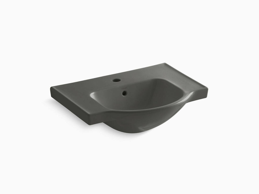 24 In. Pedestal Bathroom Sink Basin with Single Faucet Hole, Thunder Grey G386506