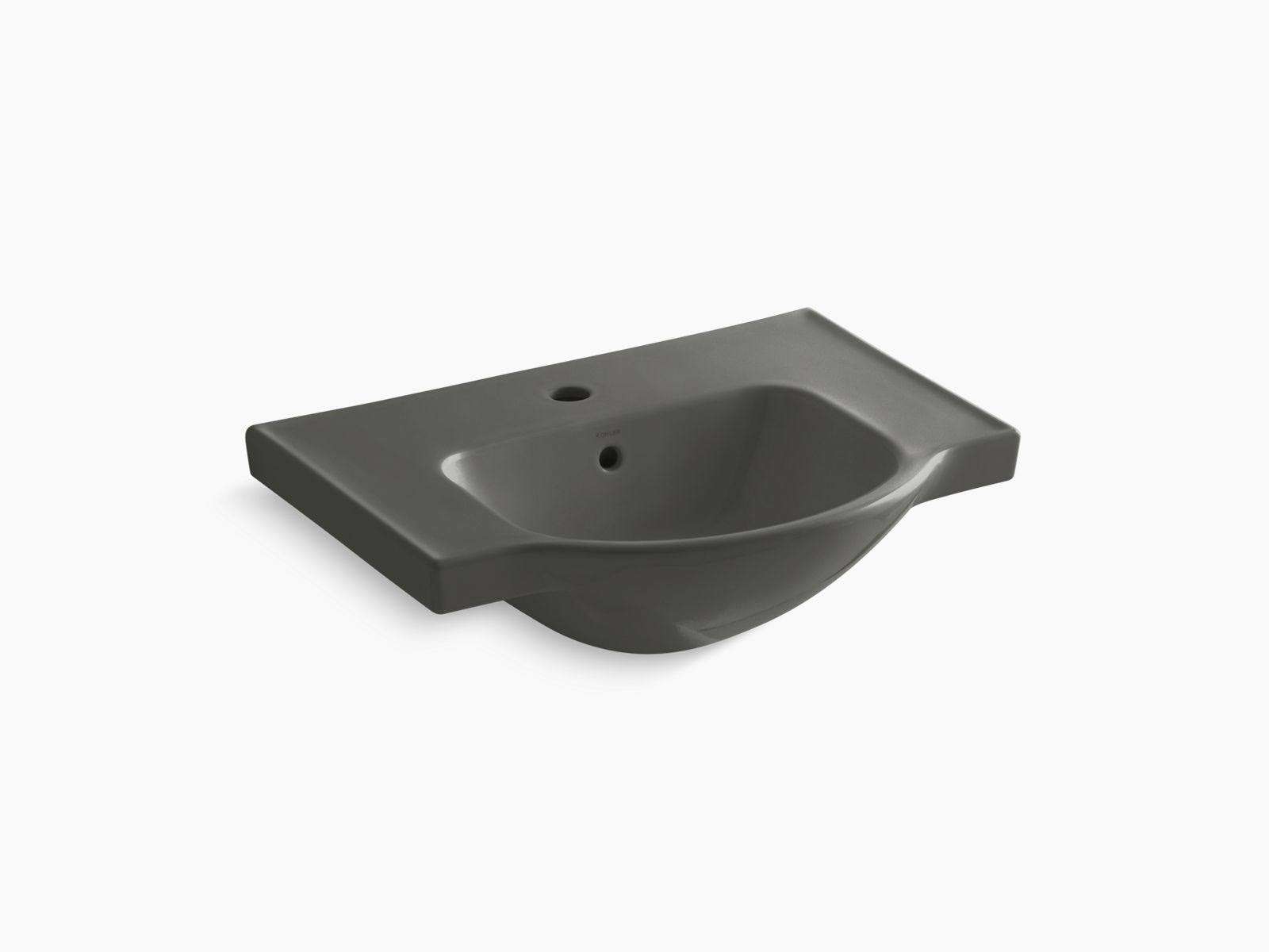 24 In. Pedestal Bathroom Sink Basin with Single Faucet Hole, Thunder Grey G386506