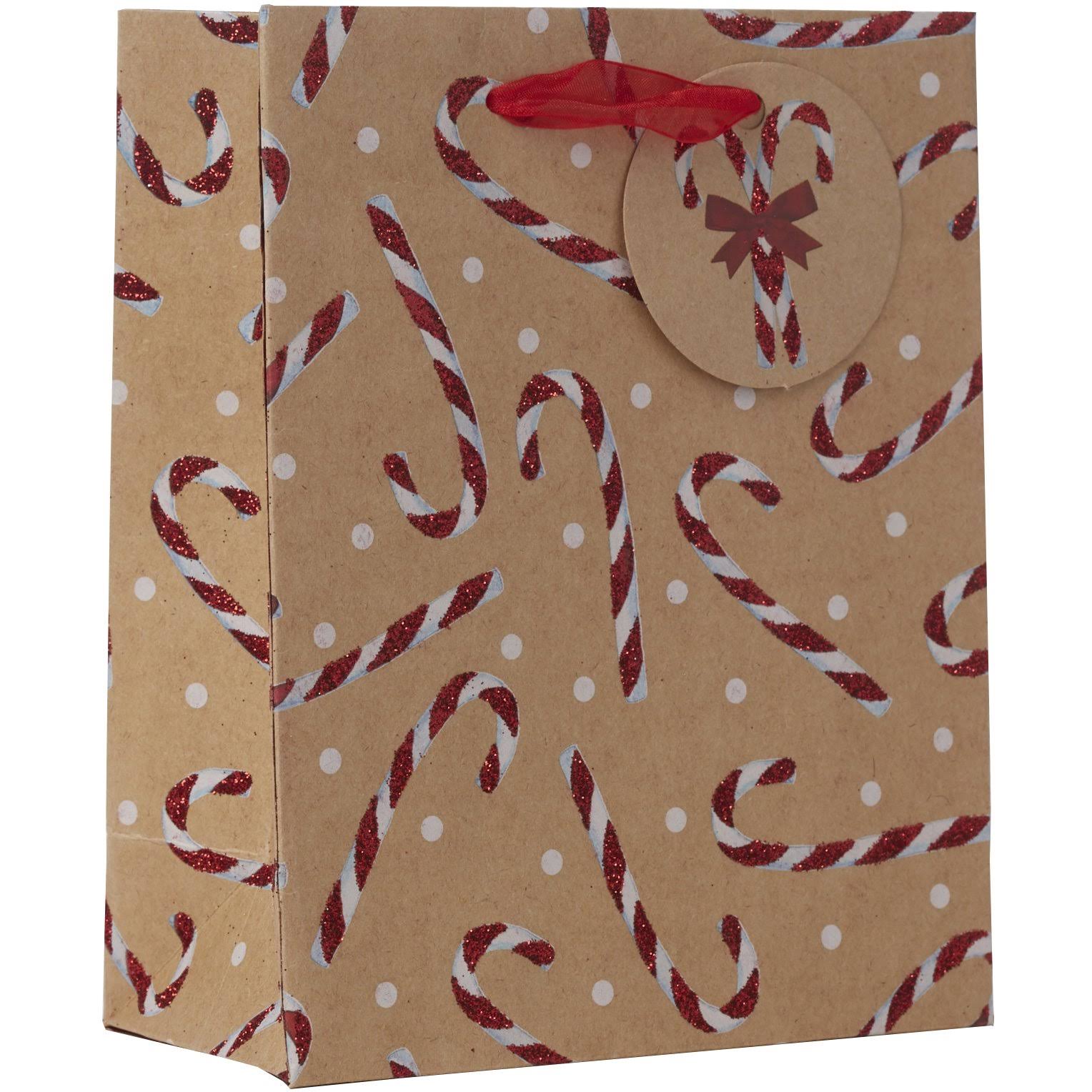 Small Natural Kraft Christmas Gift Bags with Candy Canes (120 Pieces) S85684
