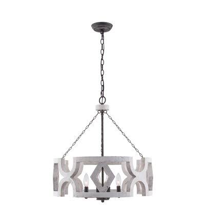 Distressed White 4 - Light Drum Chandelier with Wood Accents W713512