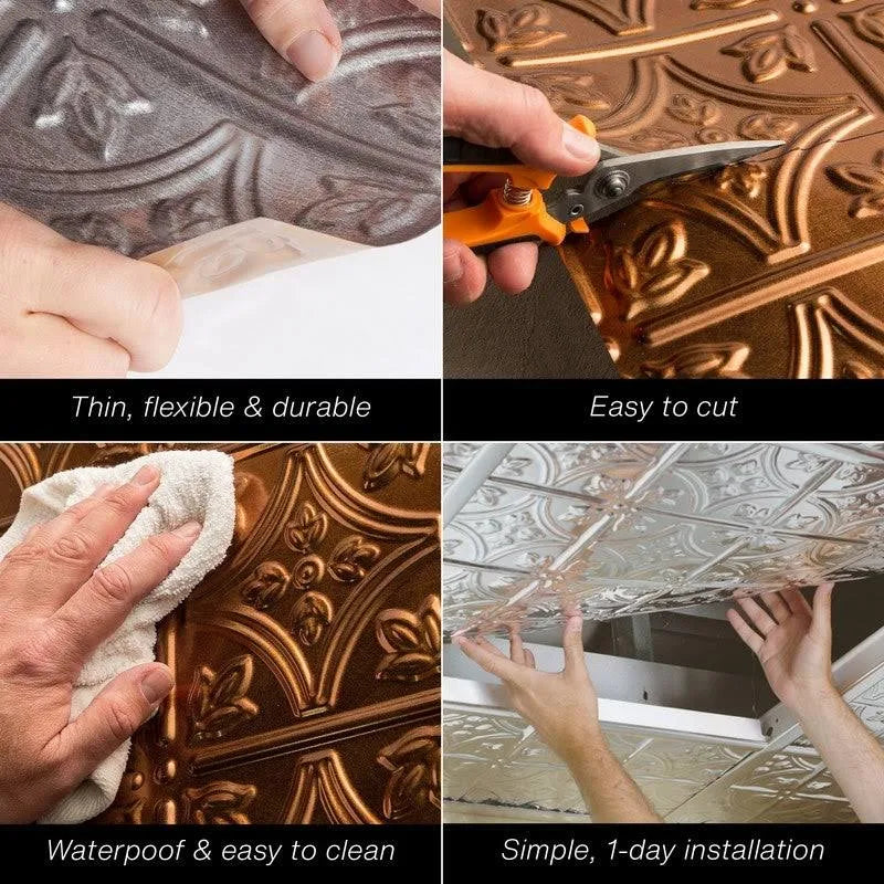 Cracked Copper Decorative Vinyl Ceiling Tile 2ft x 2ft (5 Pack) L57370