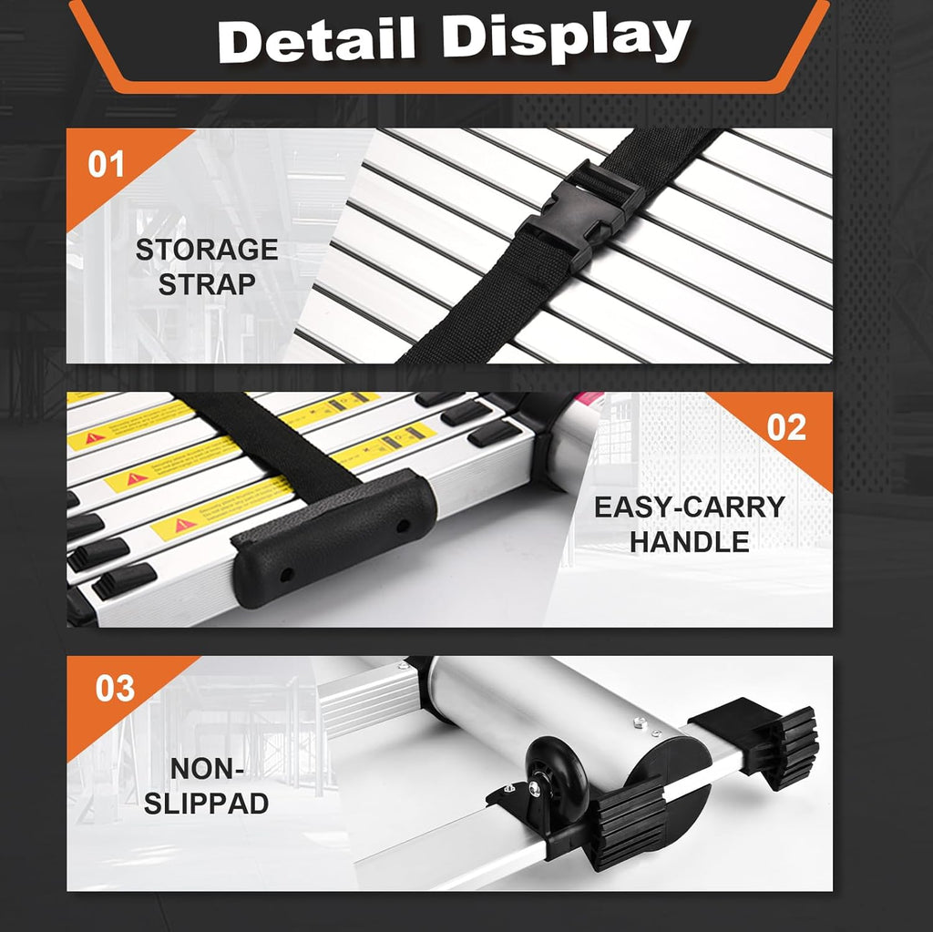 Telescoping 12.5 FT Aluminum Extension Ladder with 2 Triangle Stabilizers G794164