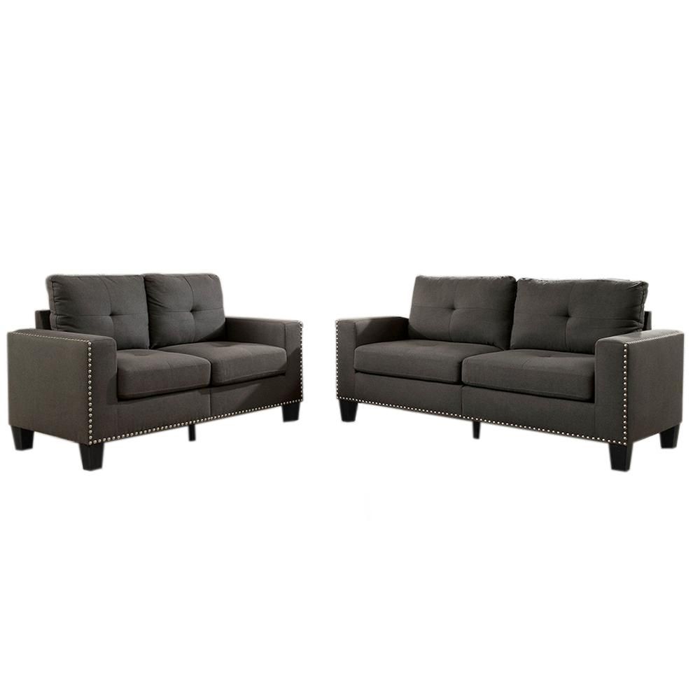 Gray Tufted Linen Like Fabric Sofa and Loveseat A121