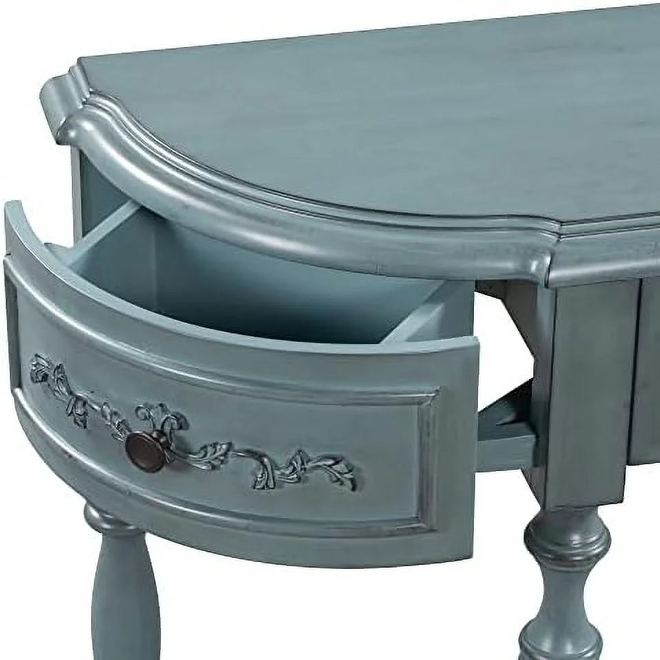 Antique White Curved Console Table with 4 Drawers Solid Wood Frame Q348