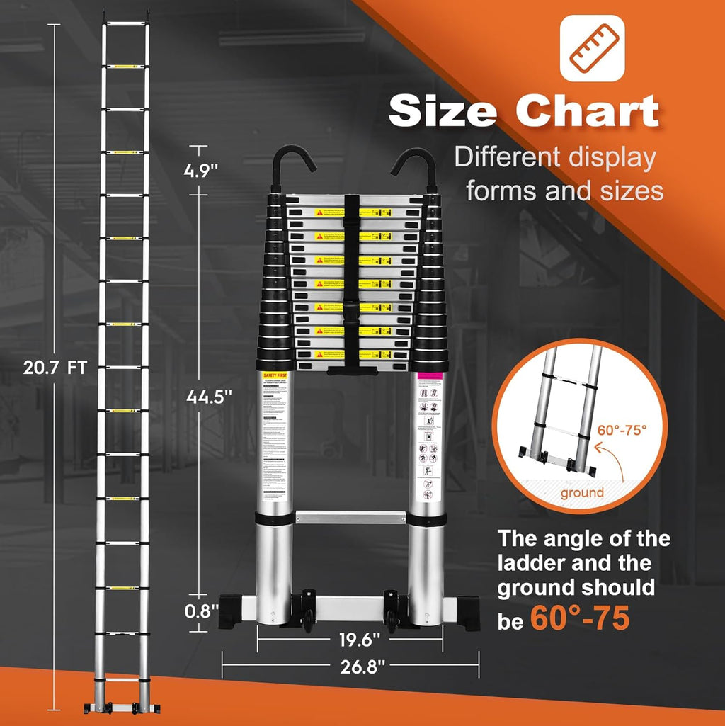 Telescoping 12.5 FT Aluminum Extension Ladder with 2 Triangle Stabilizers G794164