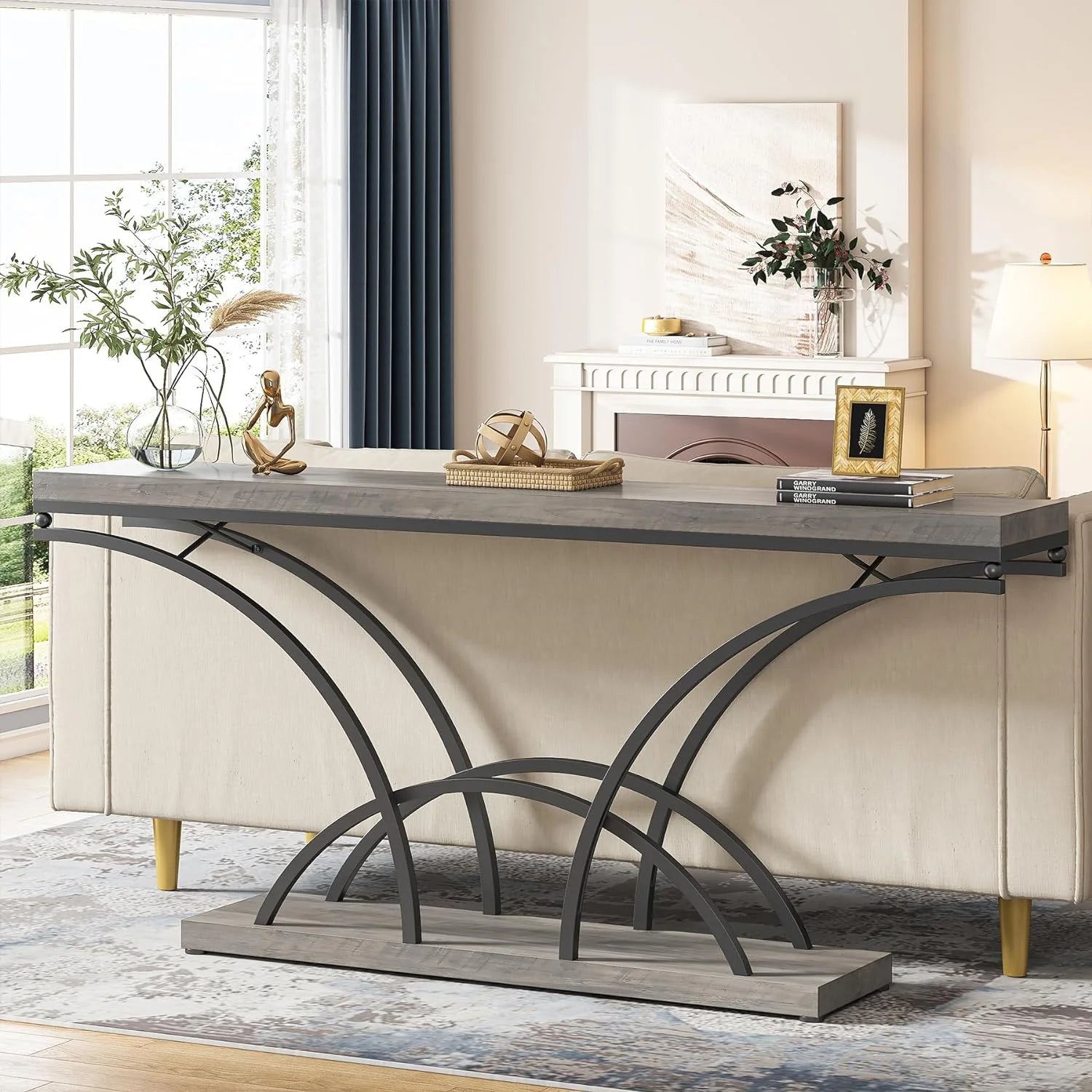 70.9 Inch Gray Console Table with Wood Tabletop H121
