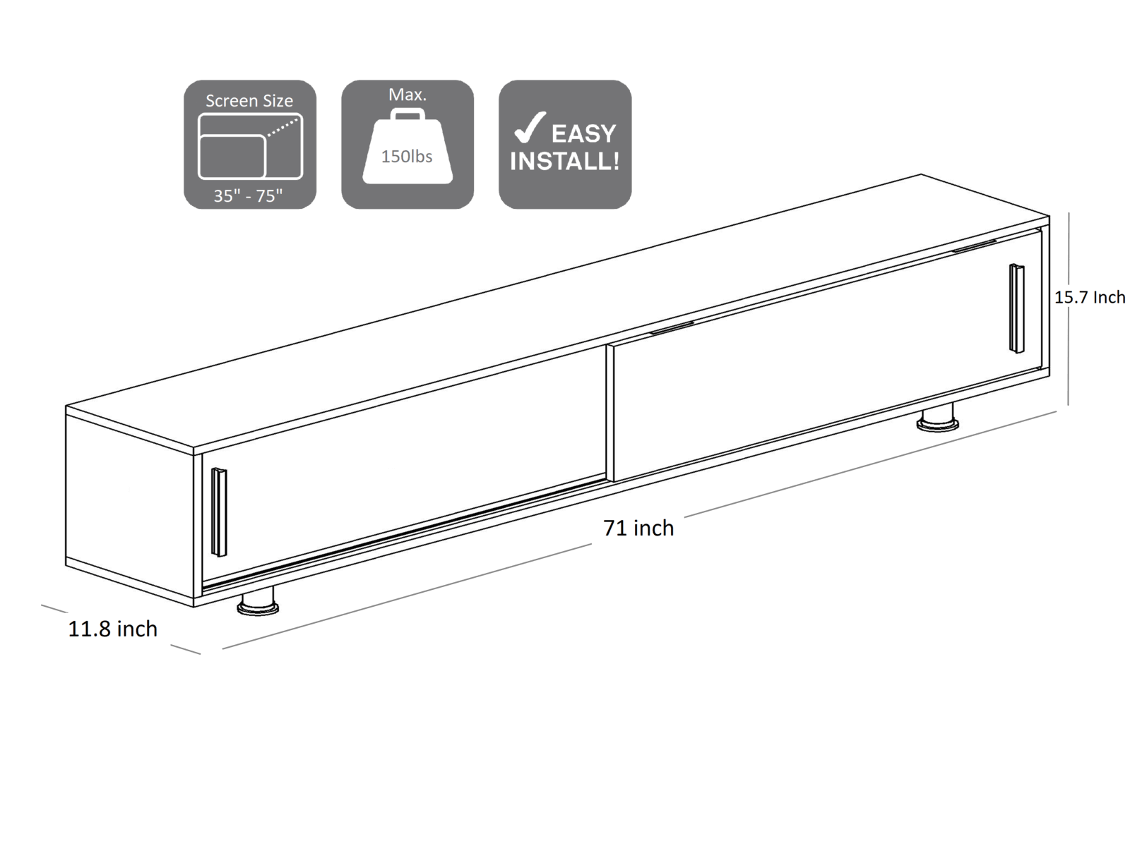 White TV Stand and Media Console with Two Large Cabinets J159803