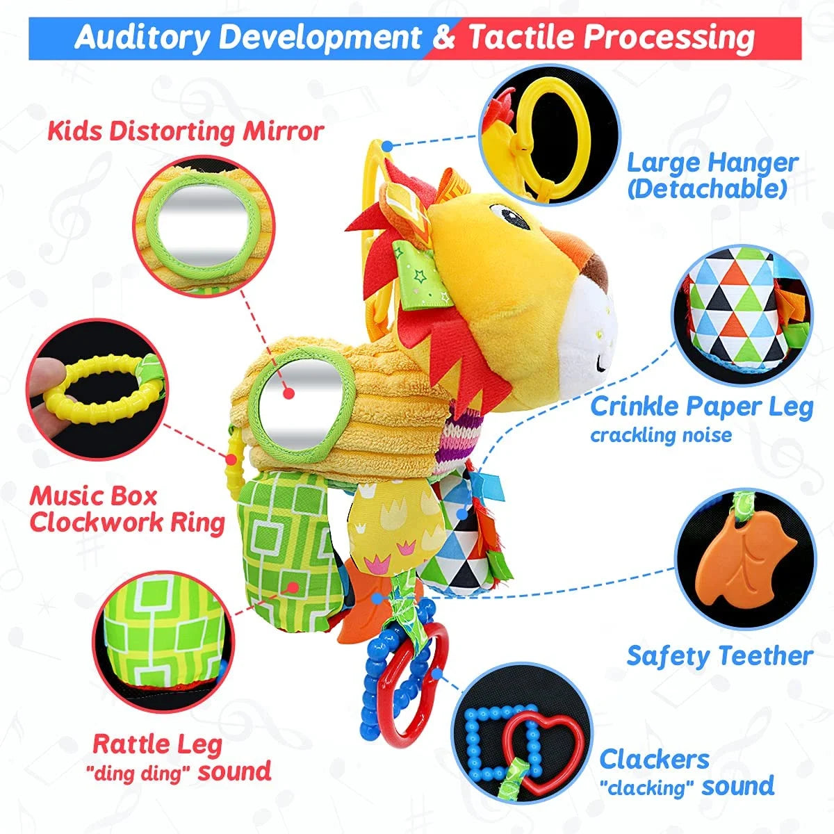 Lion Plush Infant Toy with Musical Box Stroller Hanging Toy Z93216