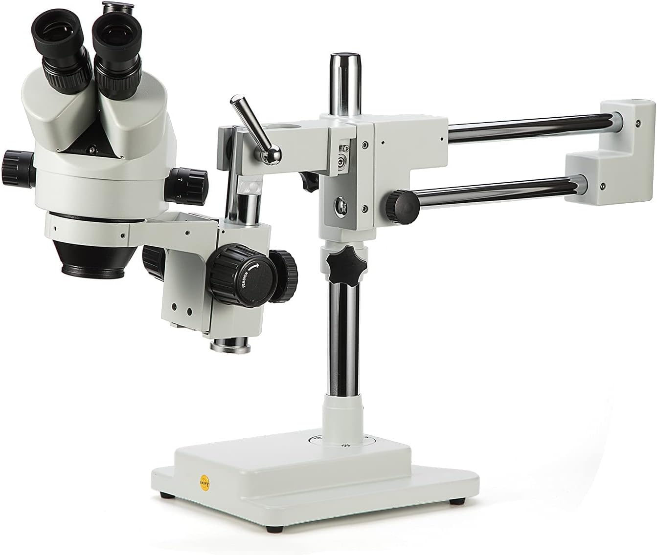 Simul-Focal Trinocular Stereo Zoom Microscope with WH10x Eyepieces, 0.7X-4.5X Objective, LED Ring Light, Double Arm Boom Stand, 0.5X and 2.0X Barlow Lens R69913