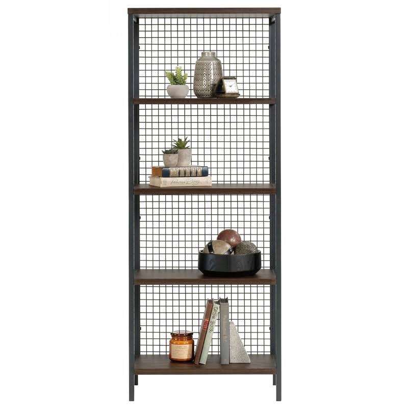 Tall Metal 4-Shelf Bookcase in Rich Walnut and Black G9809