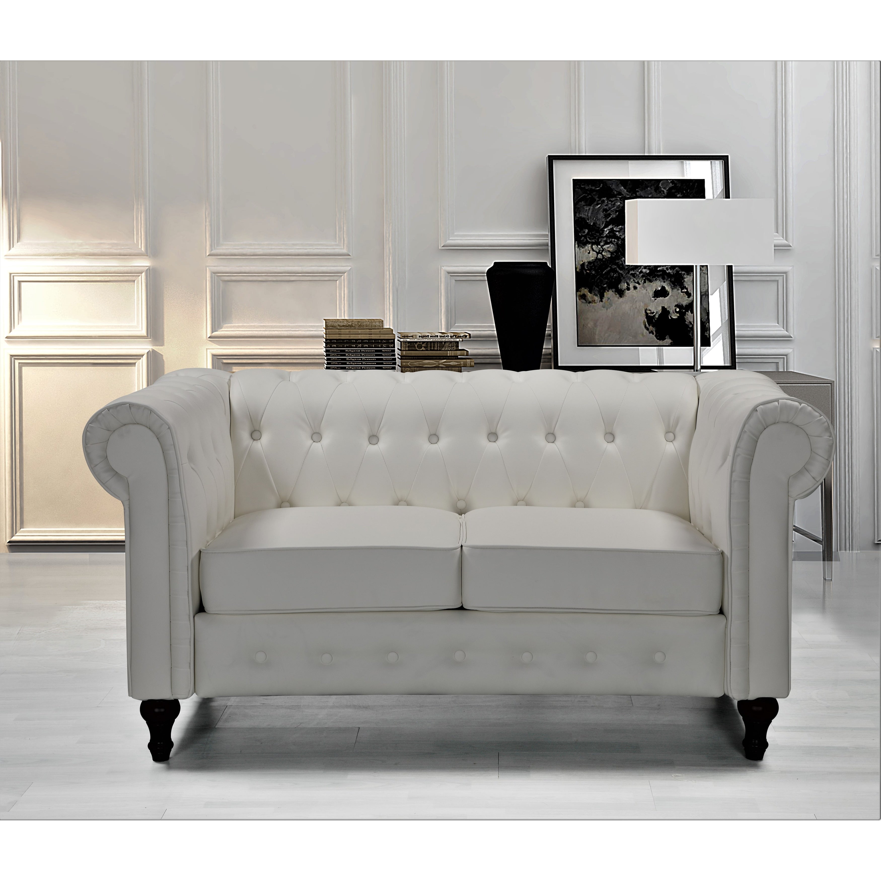 Black Faux Leather Chesterfield Loveseat X2544