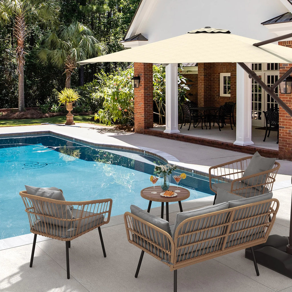 Gray 4 Piece Wicker Patio Furniture Set with Cushions G2302