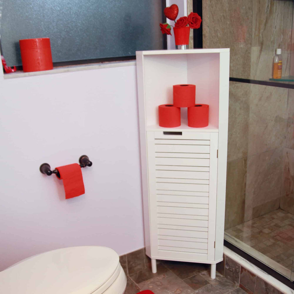 White Louver Door Bathroom Corner Cabinet Z5874