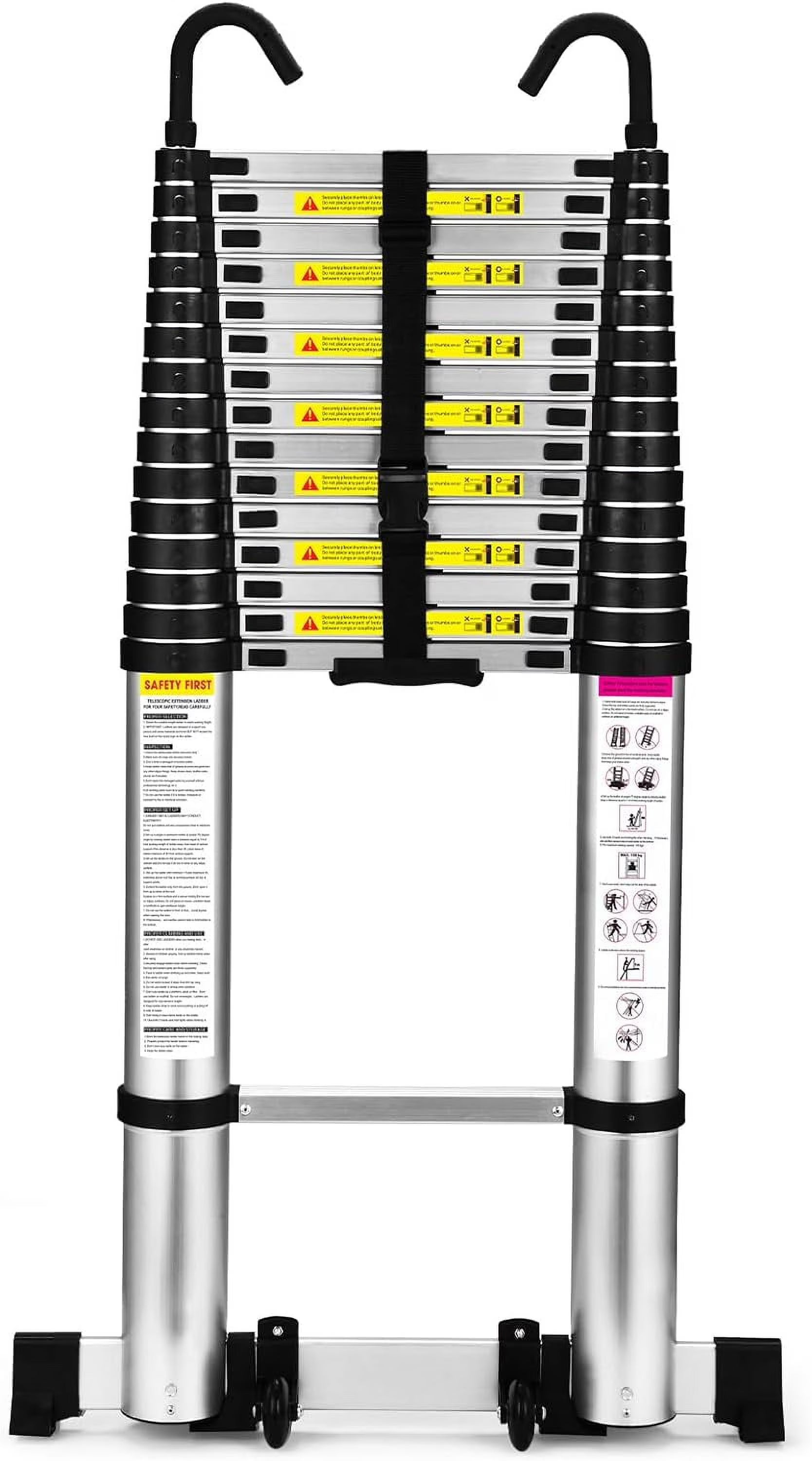 Telescoping 12.5 FT Aluminum Extension Ladder with 2 Triangle Stabilizers G794164
