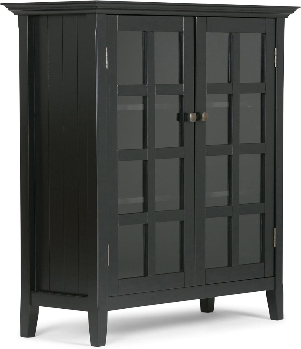 Solid Wood 39 inch Wide Storage Cabinet in Black with 2 Tempered Glass Doors and 4 Adjustable Shelves Z464