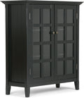 Solid Wood 39 inch Wide Storage Cabinet in Black with 2 Tempered Glass Doors and 4 Adjustable Shelves Z464