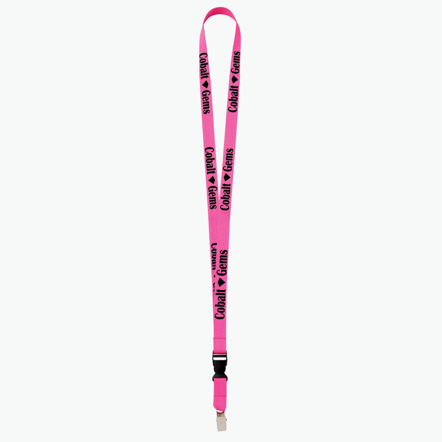 Hot Pink Polyester Lanyard with Buckle Release and Bulldog Clip Z6995