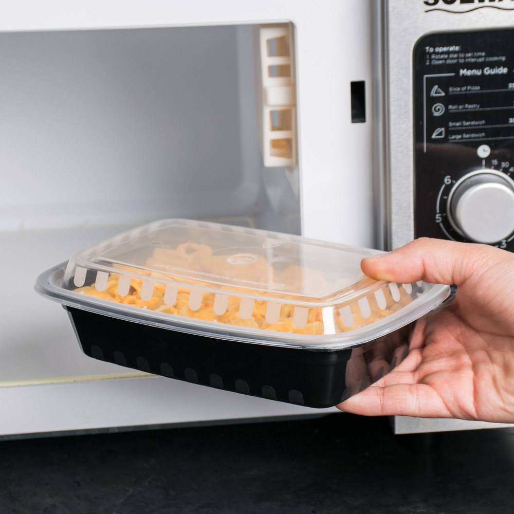 24 oz Black Microwavable Food Container with Lid W980514