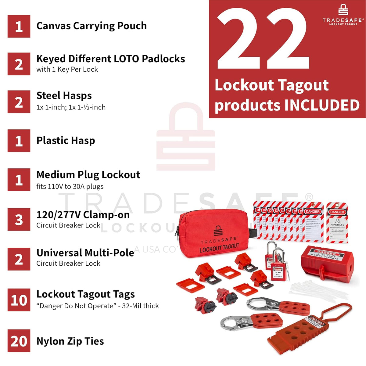 Electrical Lockout Tagout Kit with Hasps, Circuit Breaker Lockouts, Loto Tags, Plug Lockout, Safety Padlocks Set C659695