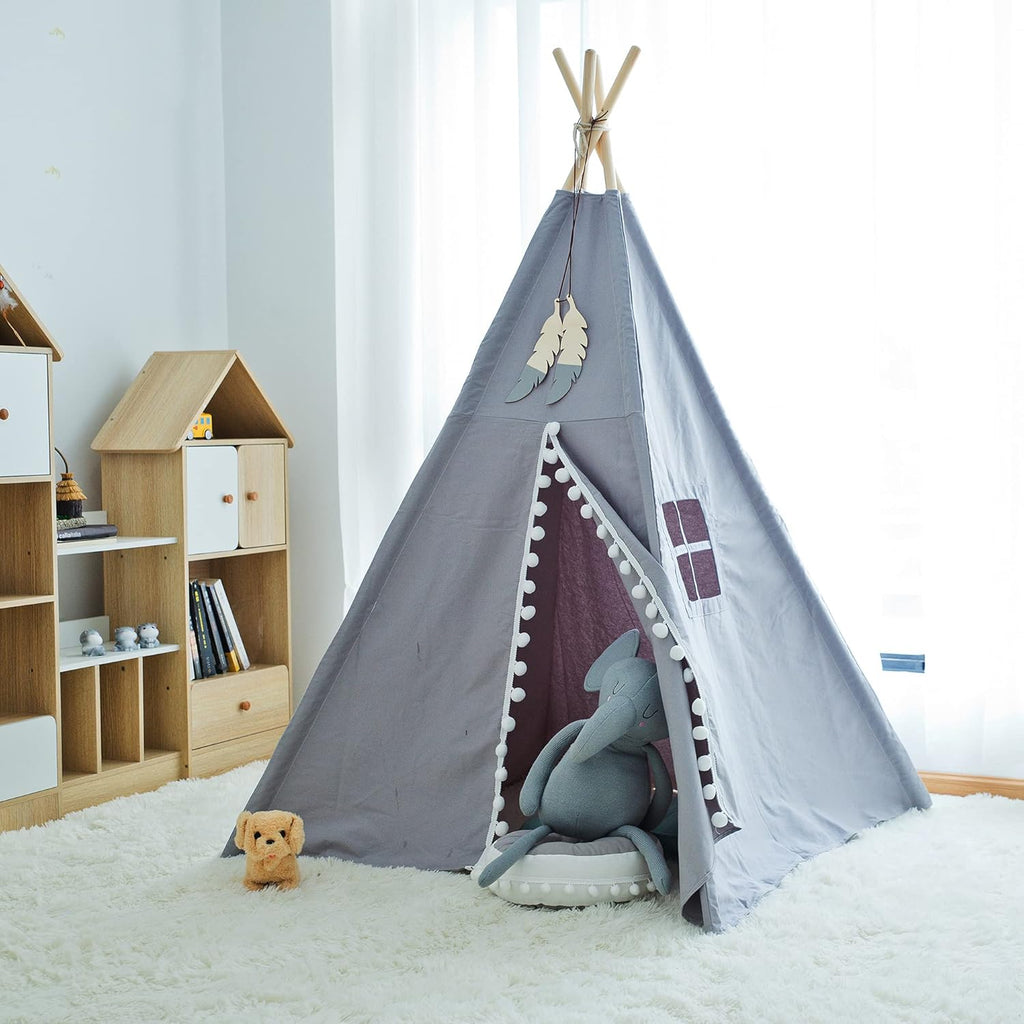 White Natural Cotton Canvas Kids Tent with Carry Case Q10113