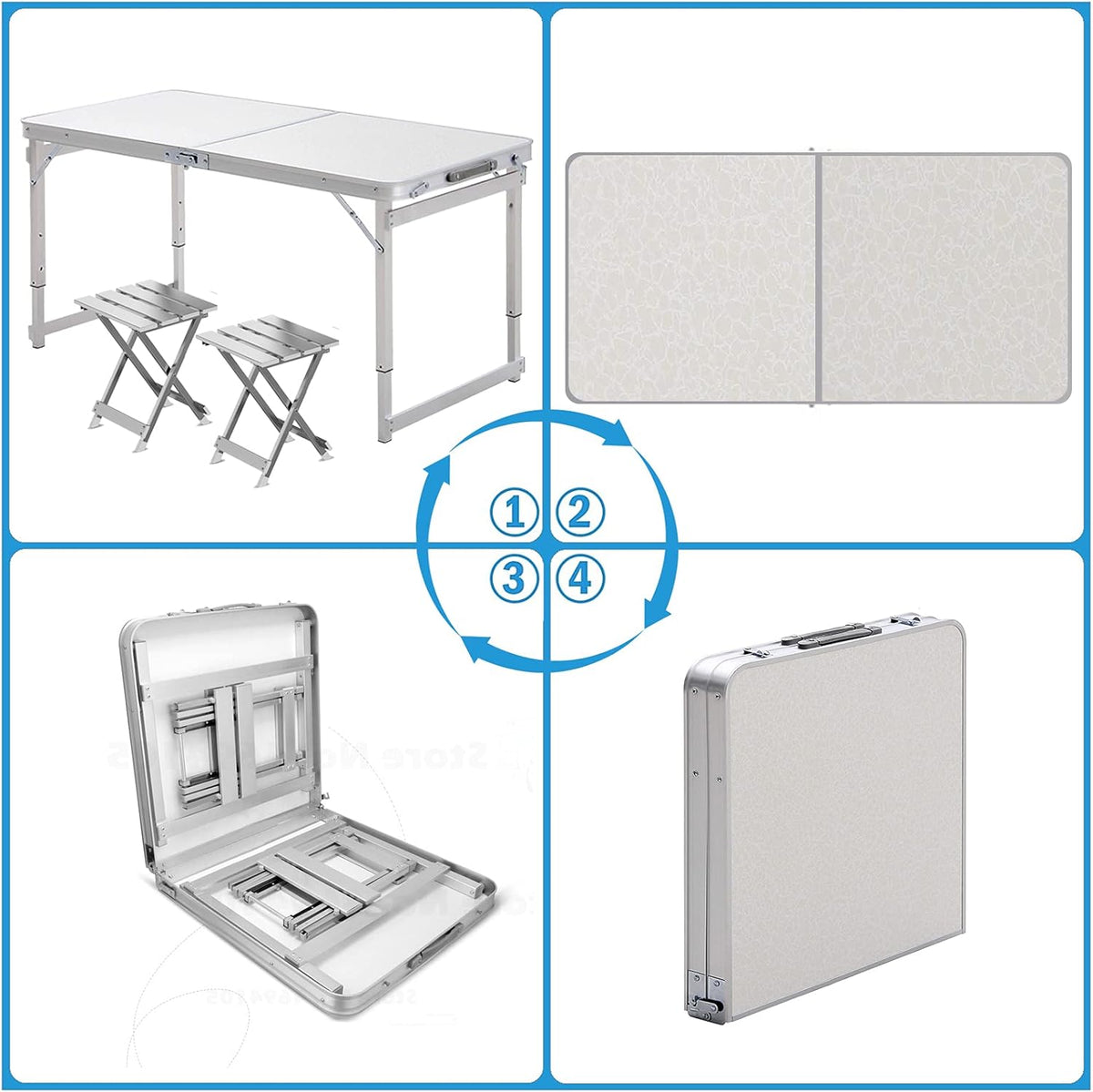 White 4 Foot Adjustable Height Folding Aluminum Camping Table with Stools W874757