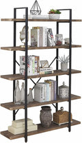 Distressed Brown 5-Shelf Metal Frame Bookshelf M319496