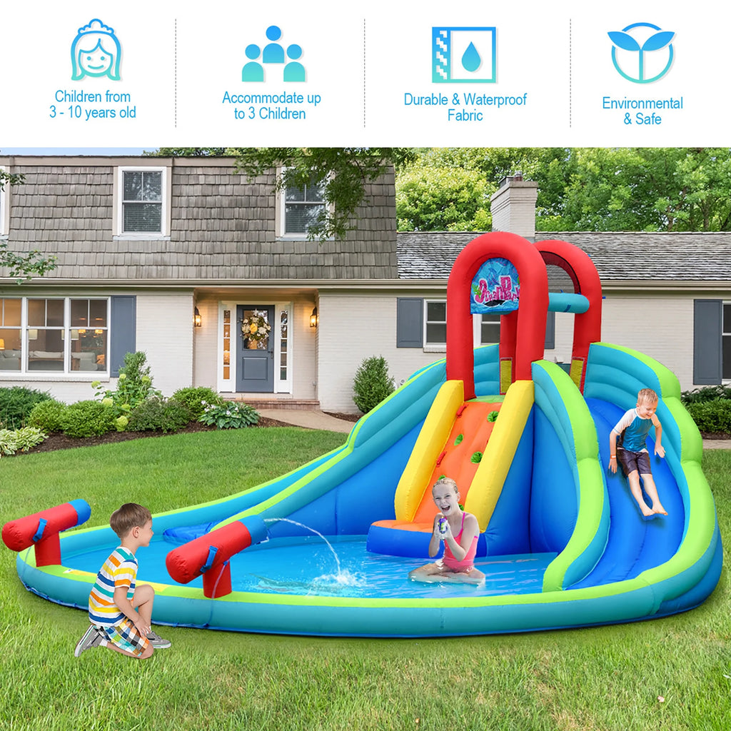 Inflatable Bounce House Water Splash Pool Dual Slide Climbing Wall H290