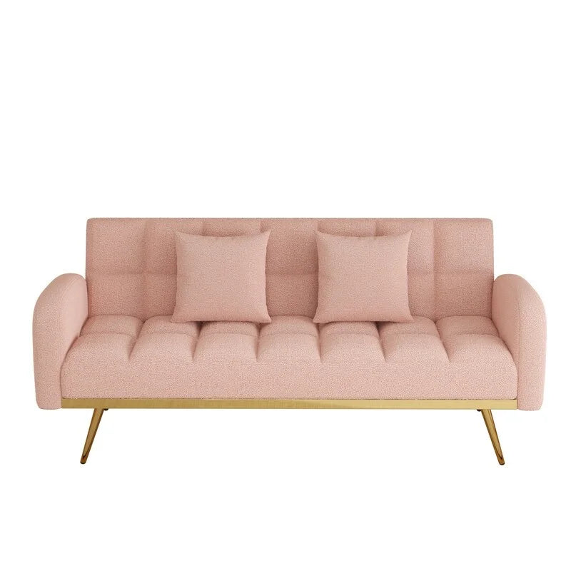 Pink Teddy Velvet Sofa Bed with Throw Pillows A848
