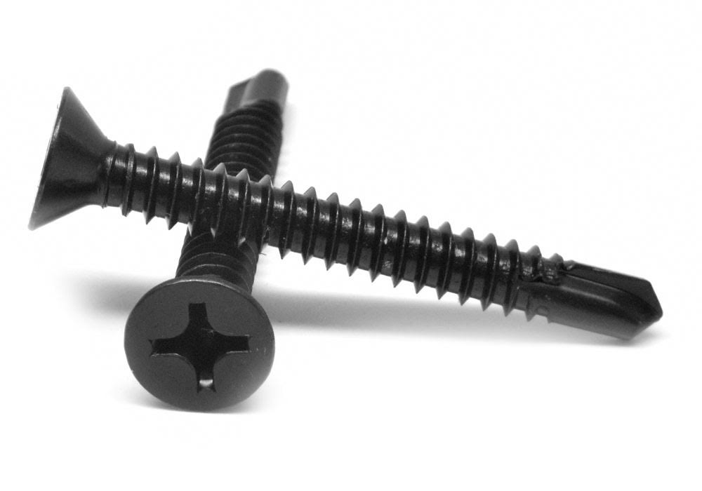 #10-16 x 1 1/4 Self Drilling Screw Phillips Flat Head Low Carbon Steel Black Oxide N635