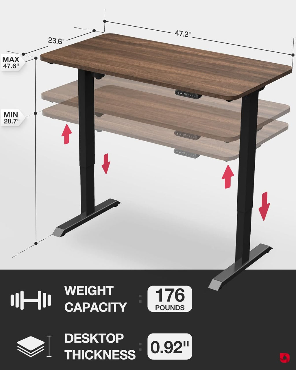 Adjustable Electric Height Standing Desk 48x24 Inch E10180