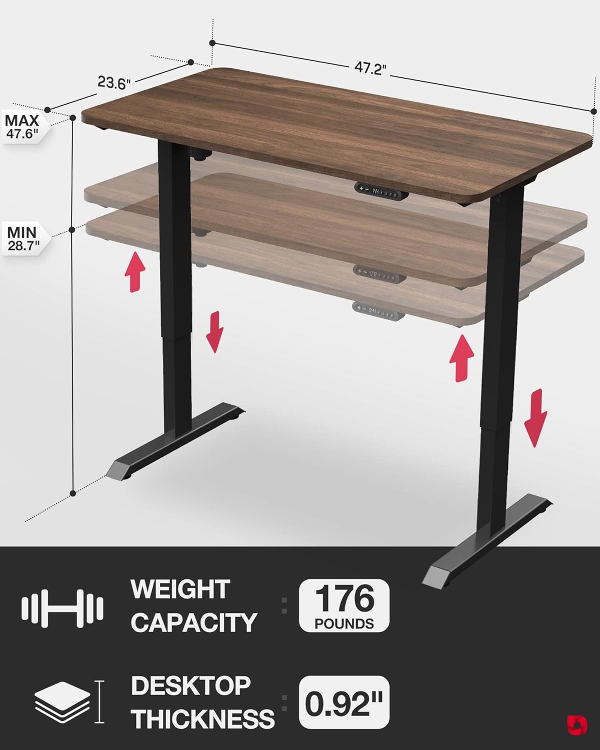 Adjustable Electric Height Standing Desk 48x24 Inch E10180