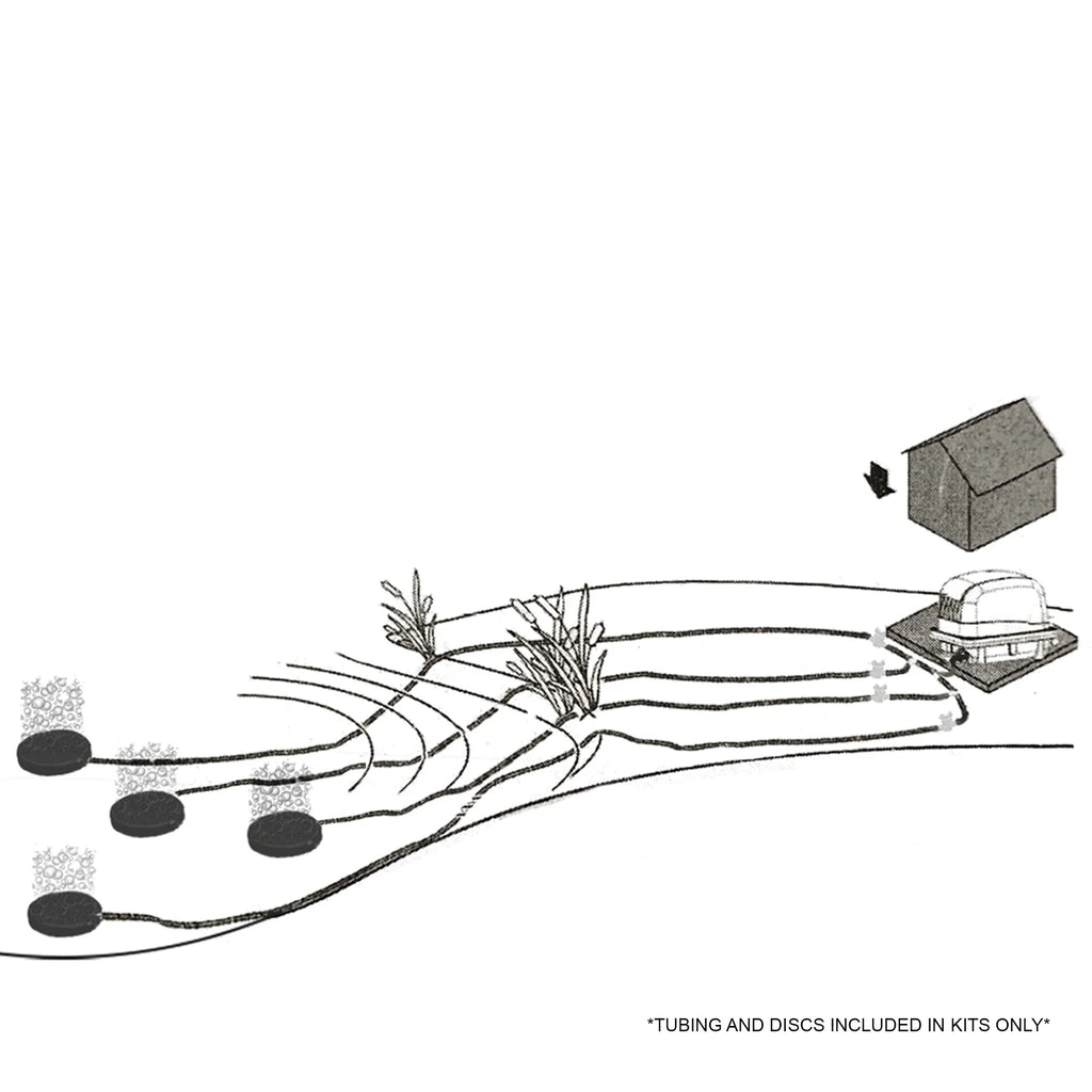 Pond Subsurface Aeration System with 2.1 Cubic Feet per Minute Air Pump, 25' Weighted Tubing, (2) 5" Diffusers L2026