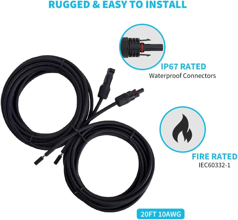 100W Solar Panel Accessory Kit with 8Ft Tray Cable, 20Ft 10AWG Adaptor Kit, 1 Set of Z Brackets U321