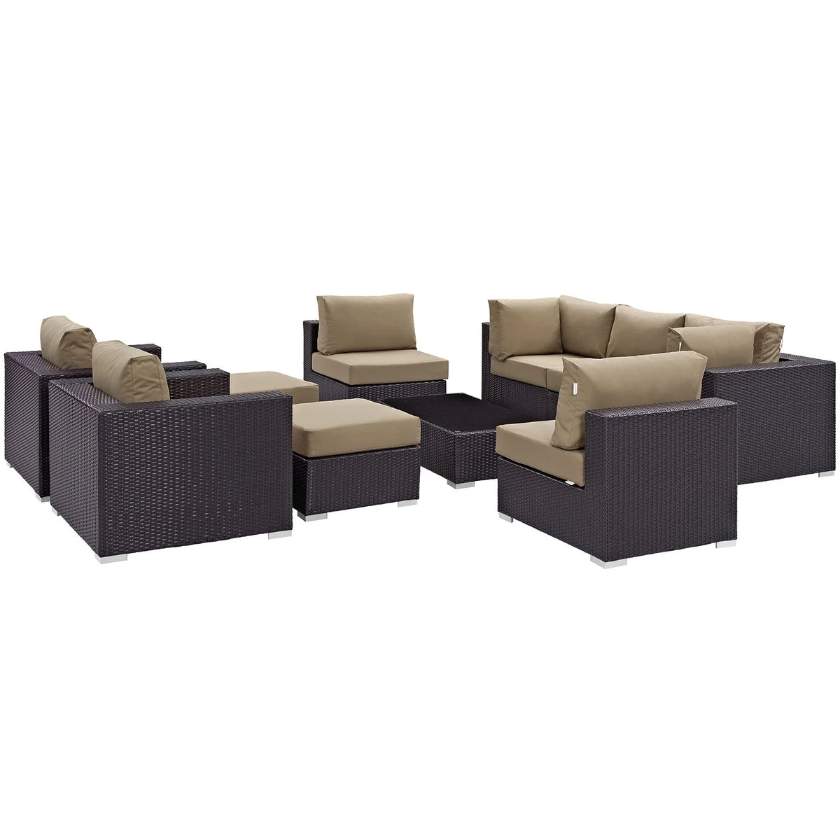 Brown Rattan 10 PCS Sectional Sofa Set W36439