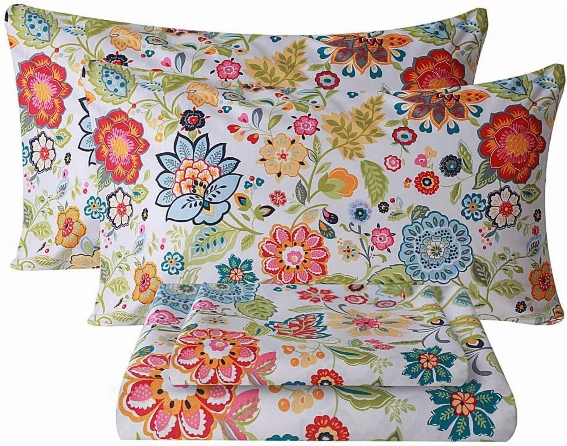 4 Piece Full Size Microfiber Sheet Set with Floral Design P249