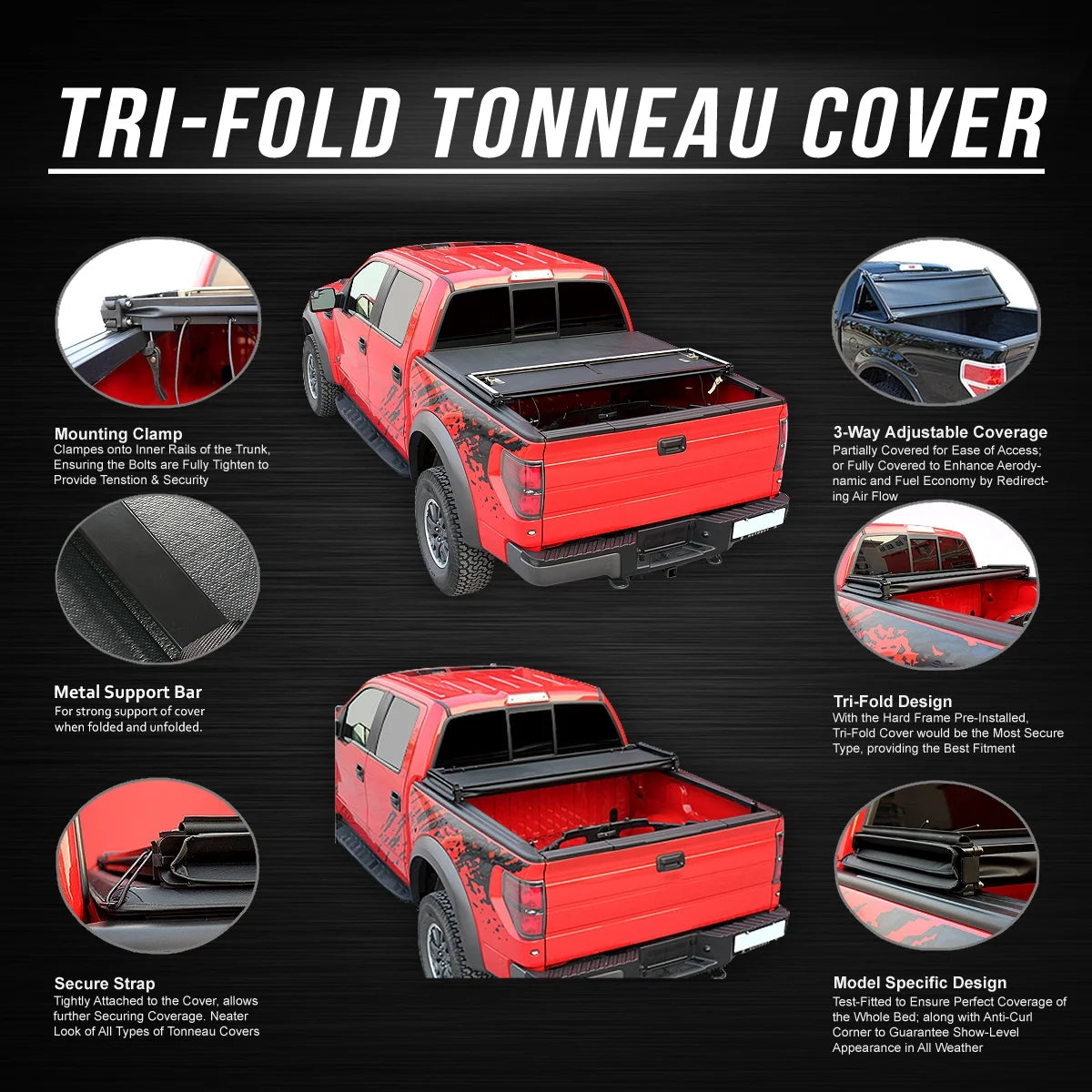 Tri-Fold Adjustable Soft Tonneau Cover Z479