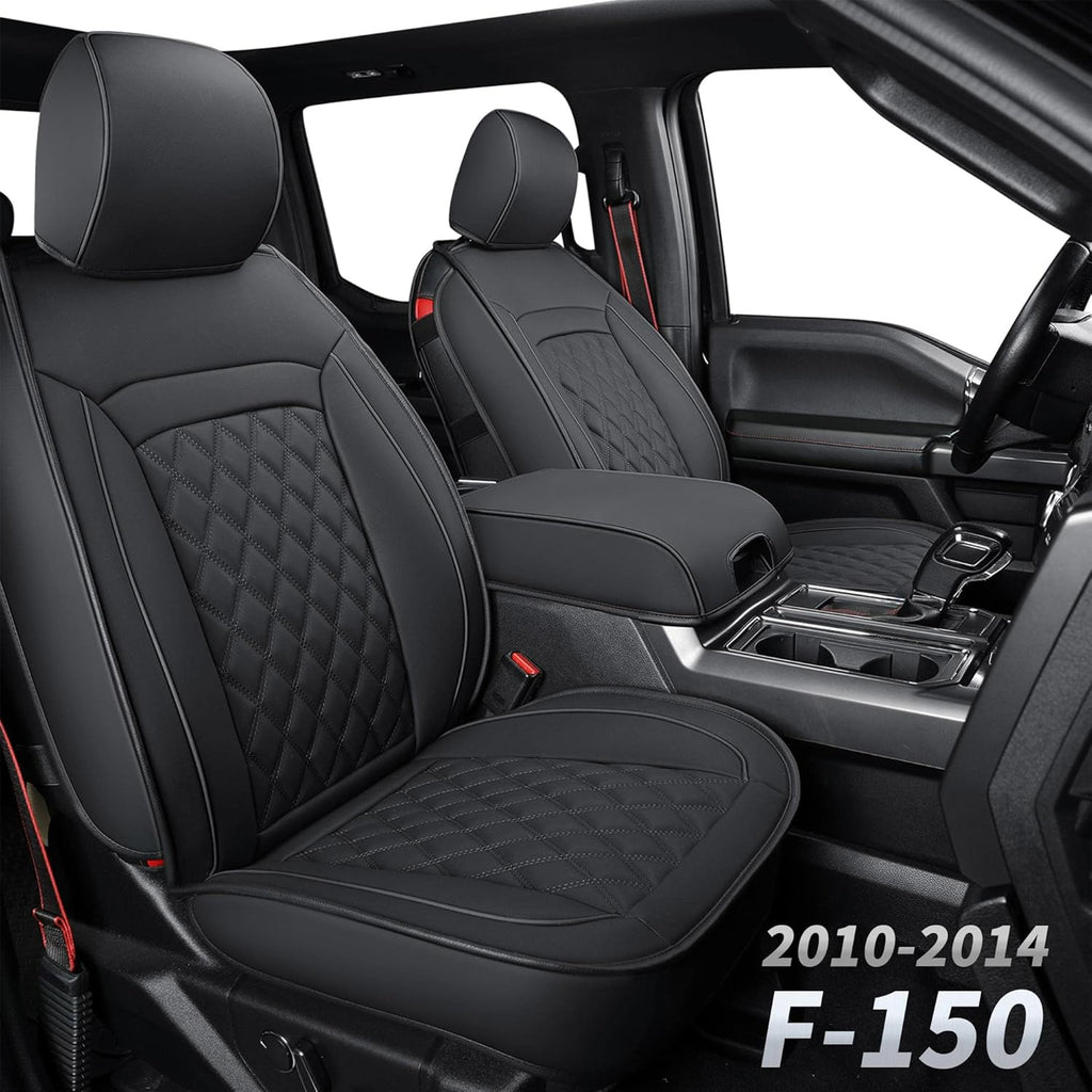 Black & Blue Waterproof Faux Leather Seat Covers with Center Console Cover W954