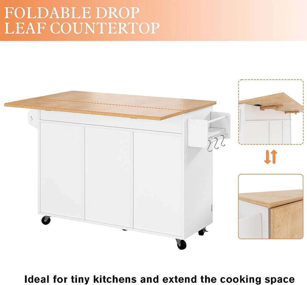 White Kitchen Island with Storage and Drop Leaf Q442376