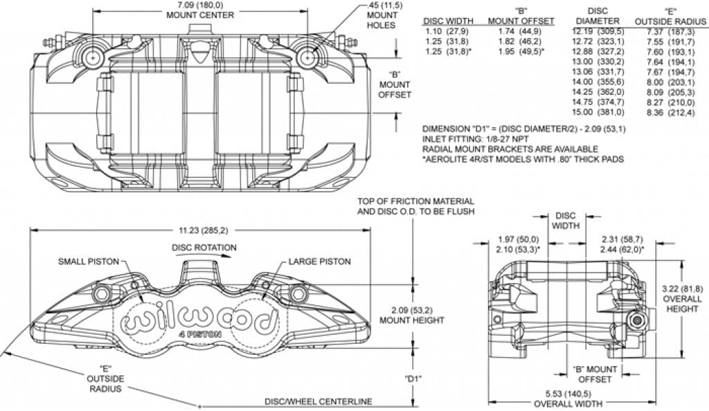 Black Caliper Aero4 LH 1.62/1.38in Pistons 1.25in Disc Z970