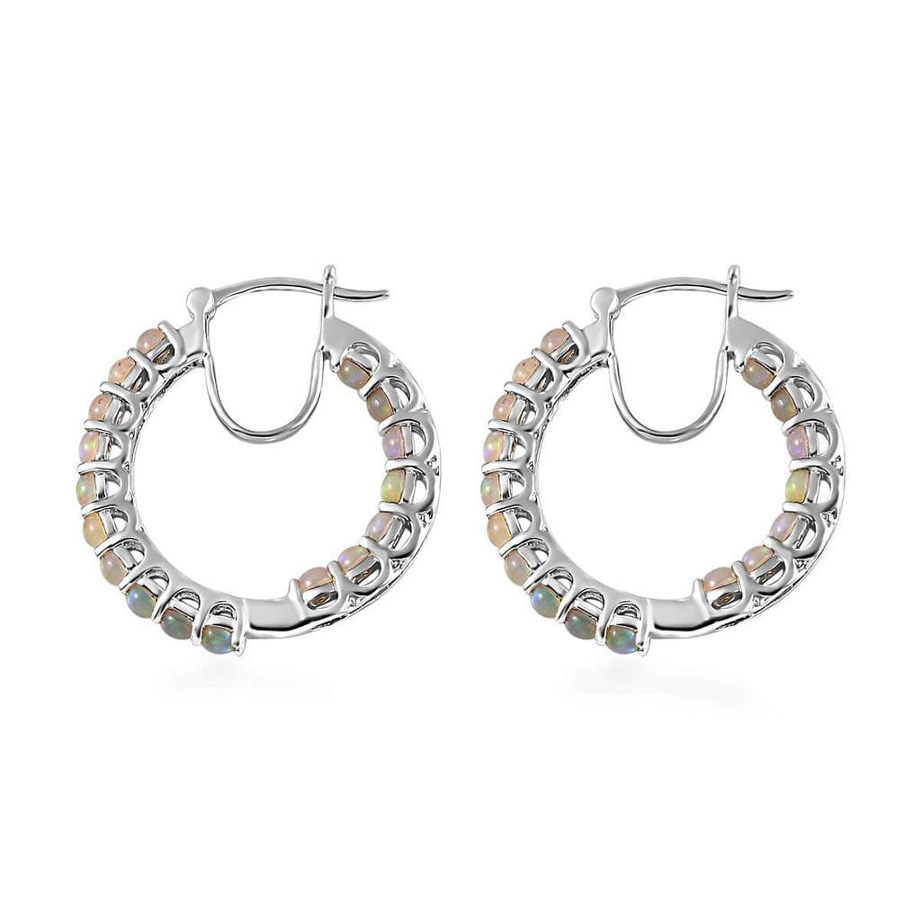 Opal Round 925 Sterling Silver Platinum Plated Inside Out Hoop Earrings Ct 2.13 D18462