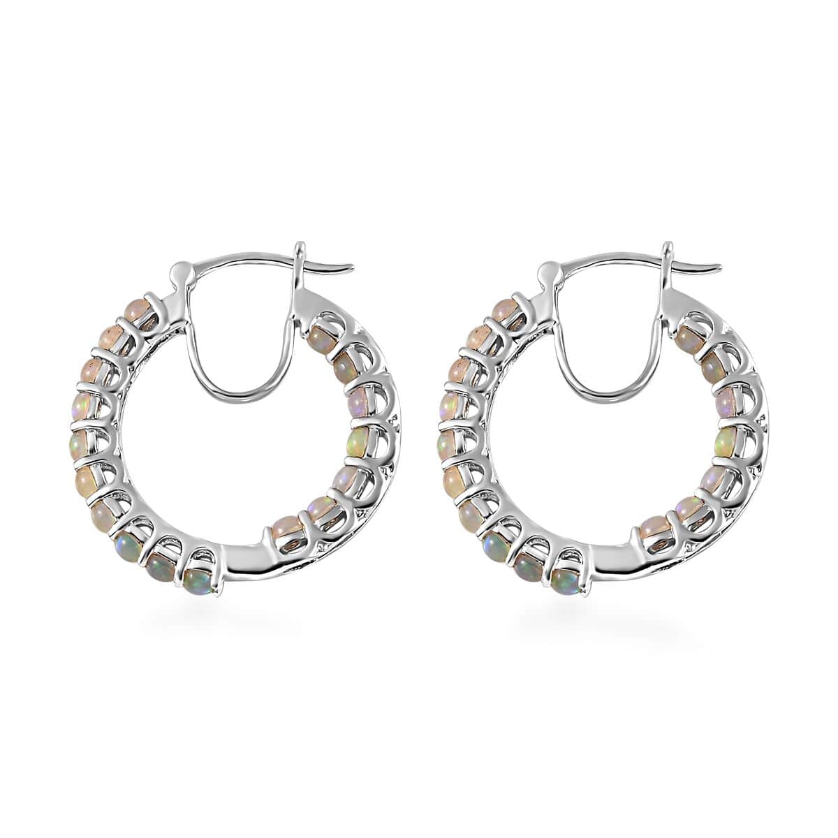 Opal Round 925 Sterling Silver Platinum Plated Inside Out Hoop Earrings Ct 2.13 D18462