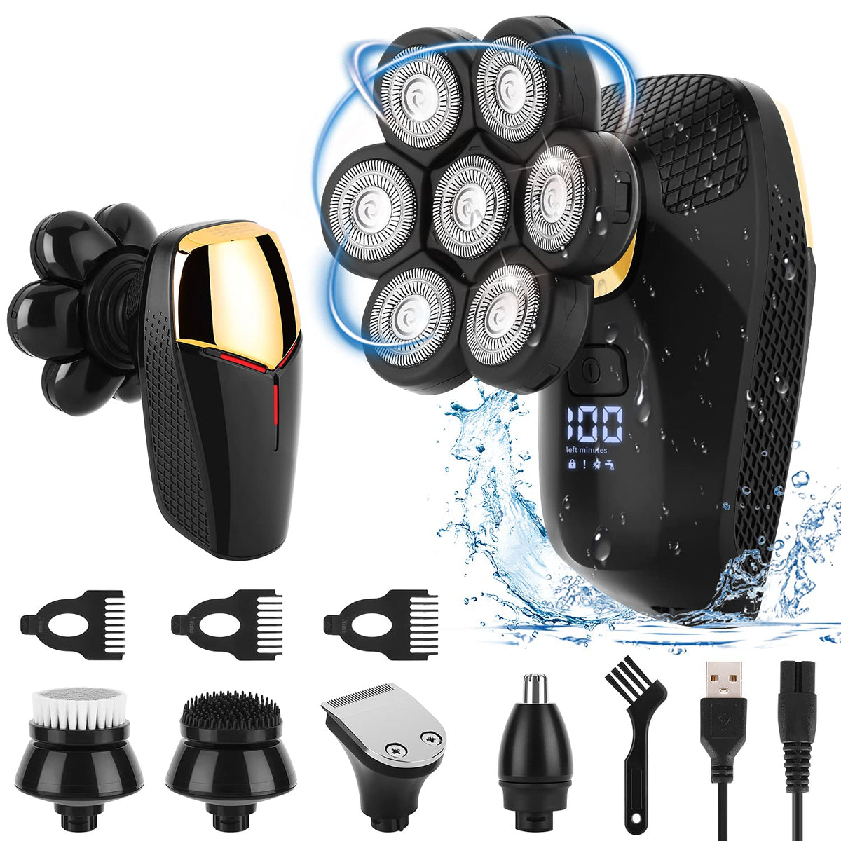 7D Rechargeable Rotary Wet/Dry Shaver, Silver, Pack of 2 P45616