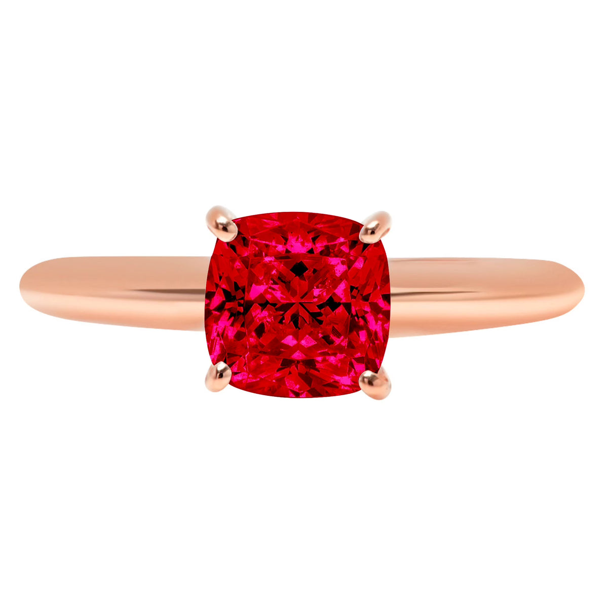 Cushion Cut Red Simulated Ruby 14k Rose Gold Ring Size 10.5 B773