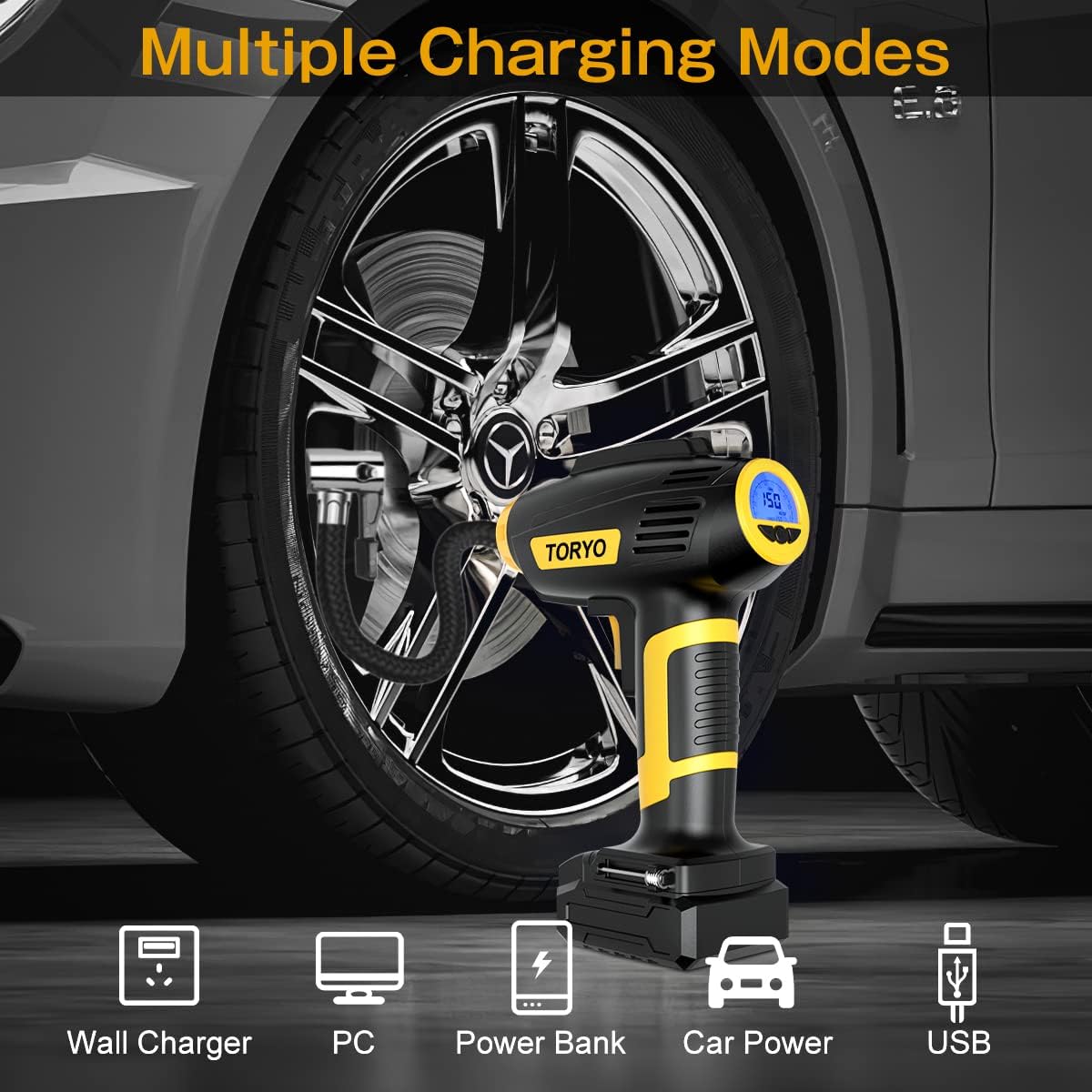 Cordless Tire Inflator Portable Air Compressor with Rechargeable Battery, Pack of 2 K436590